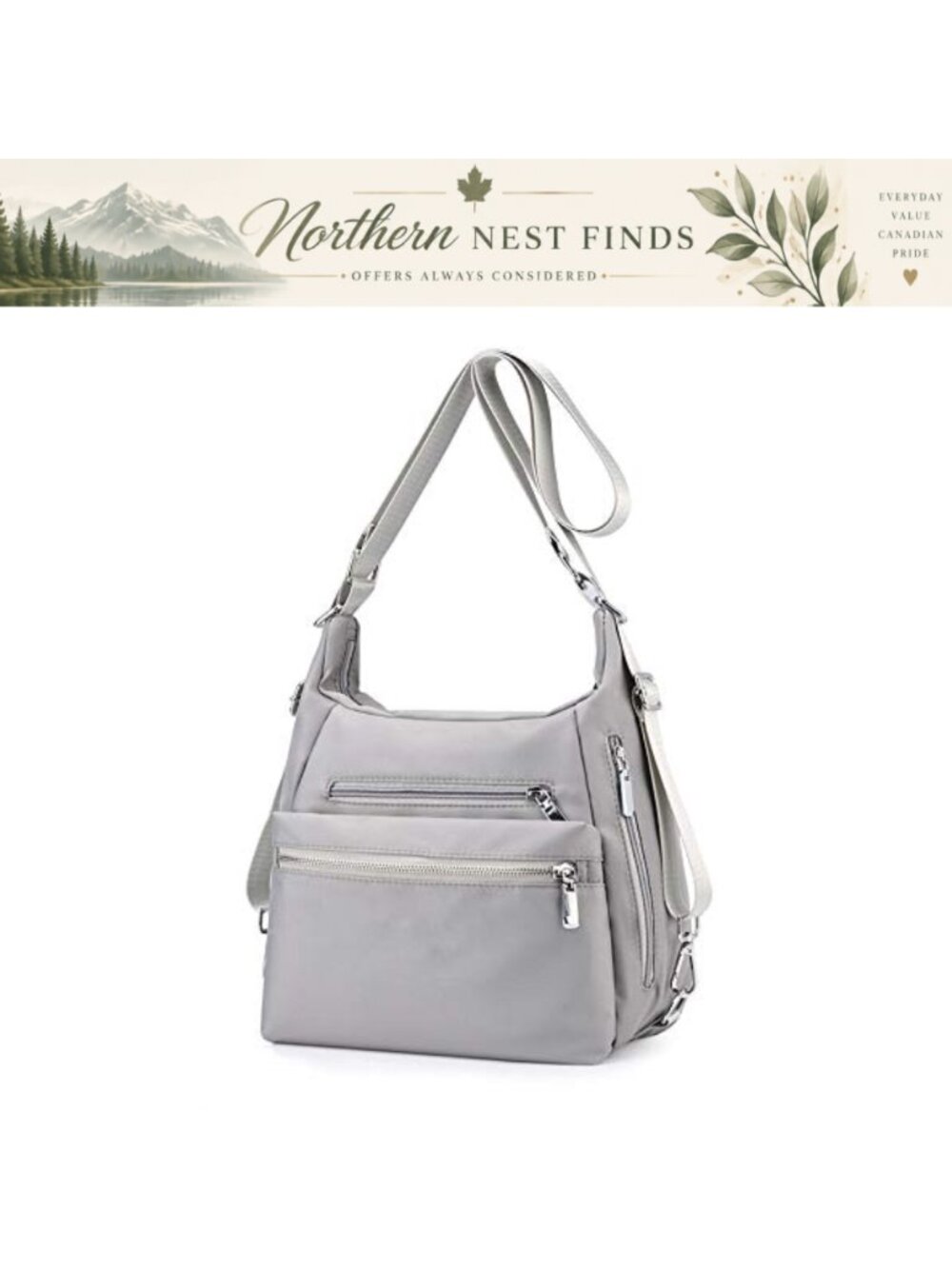 Nylon Convertible Crossbody Shoulder Bag Multi-Pocket Backpack